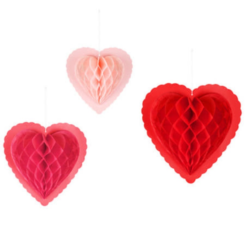 Heart Shaped Honeycomb Decorations (3 Pack)
