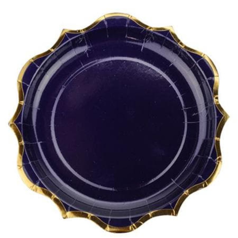 Large Navy and Blue Scalloped Party Plates (8 Pack)