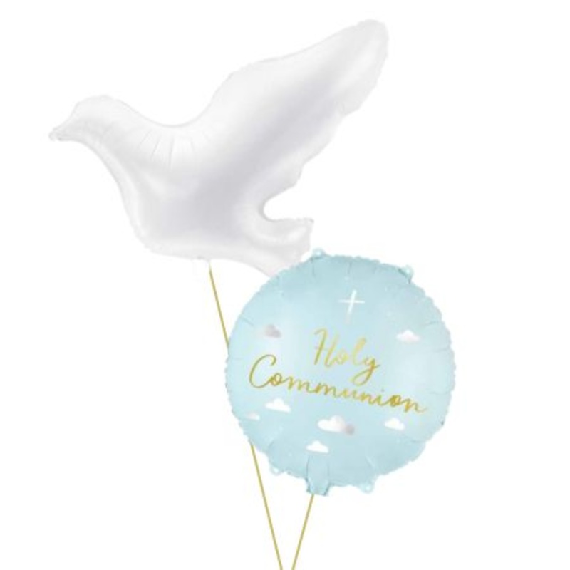 Pastel Blue Holy Communion Balloon Bouquets (Helium Inflated For Collection)