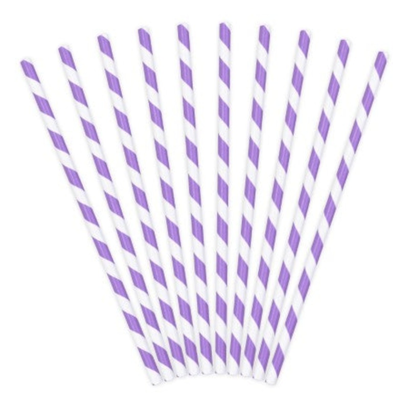 Purple and White Striped Straws (10 Pack)
