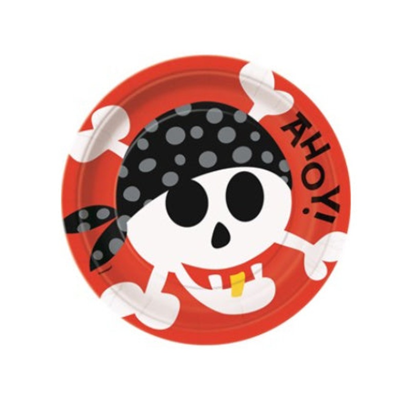 Red, Black and White Pirate Plates (8 Pack)