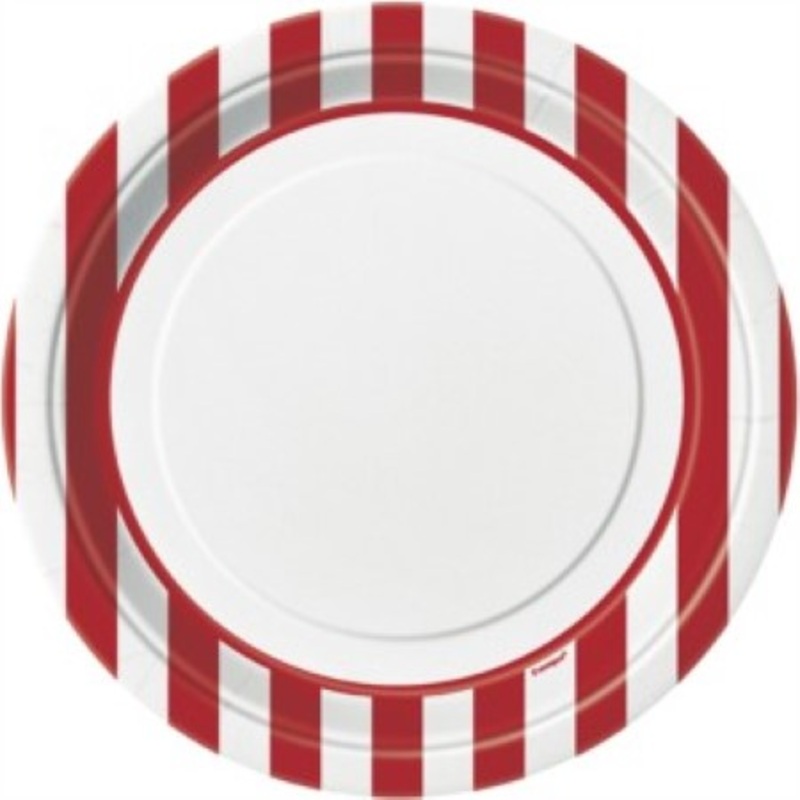 Ruby Red and White Striped Plates (8 Pack)