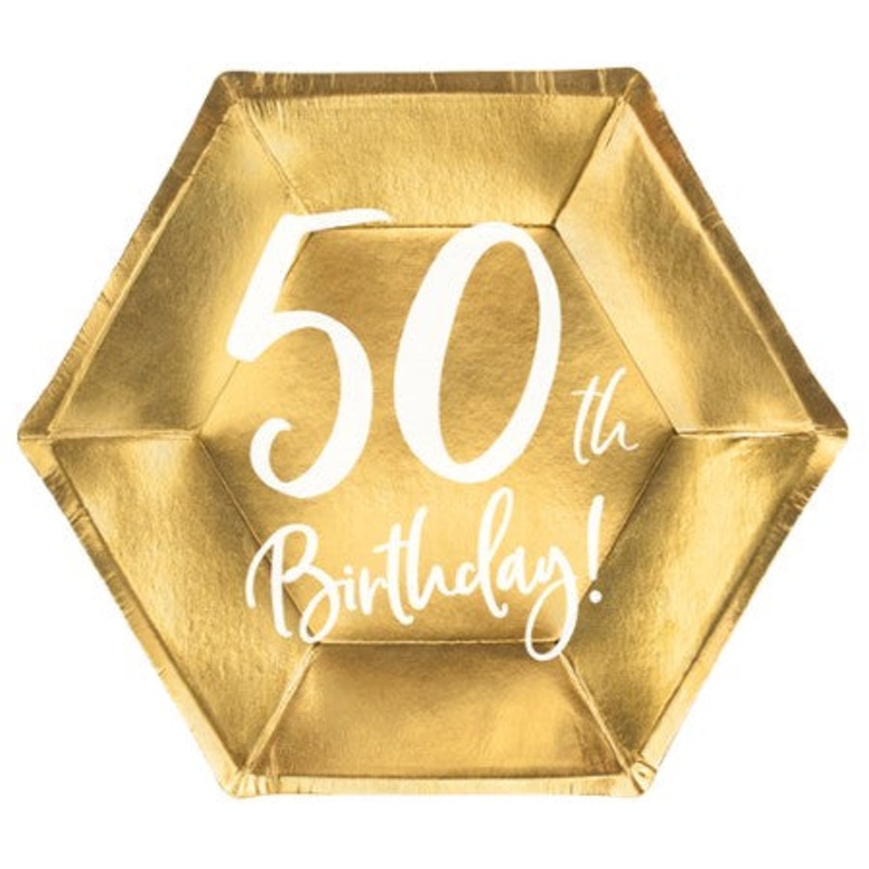 Small Gold 50th Birthday Plates (6 Pack)