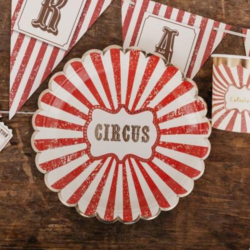 Vintage Striped Circus Party Plates (8 Pack)