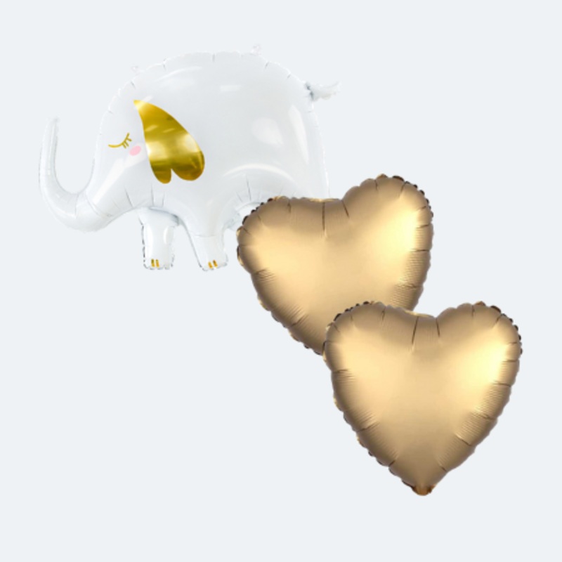 White and Gold Elephant Helium Balloons (Helium Inflated for Collection)