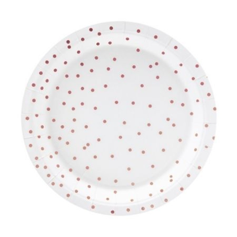 White Plates with Rose Gold Dots (6 Pack)