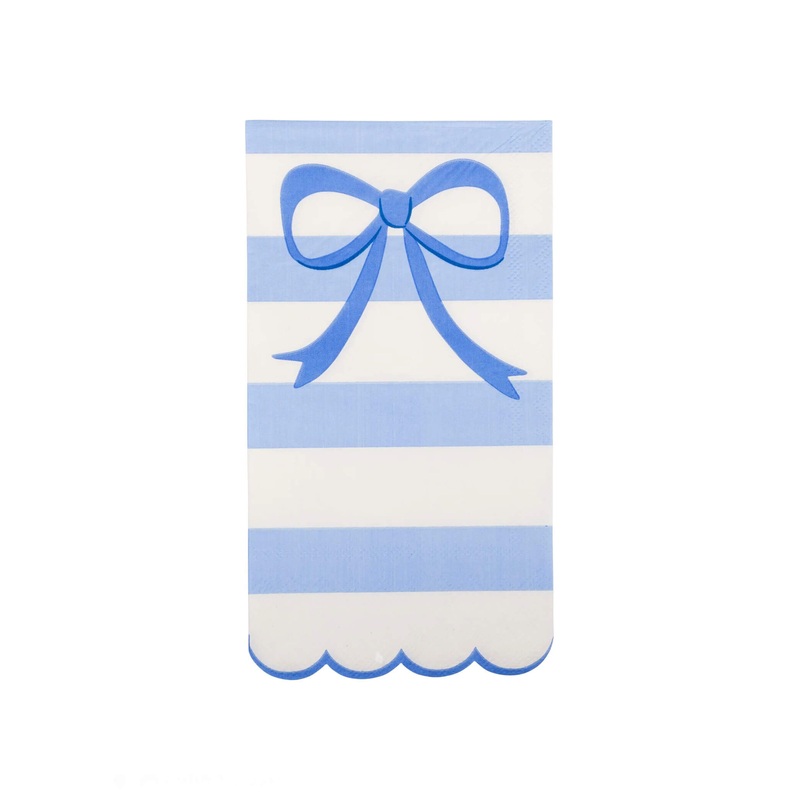 Blue Stripe Bow Scallop Guest Napkins (Set of 24)