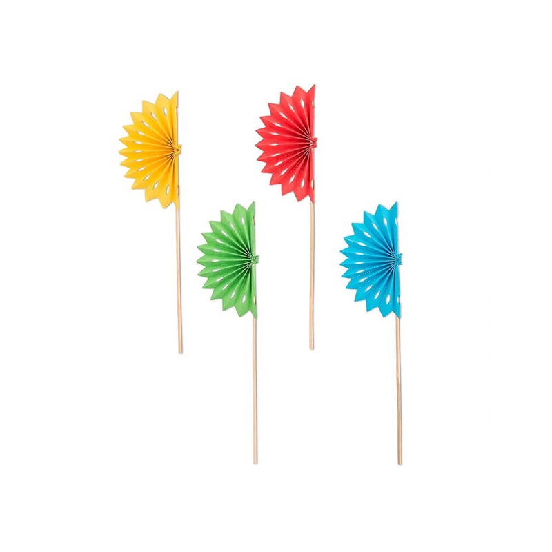 Fiesta Party Paper Fan Wooden Stirrers (Set of 8)