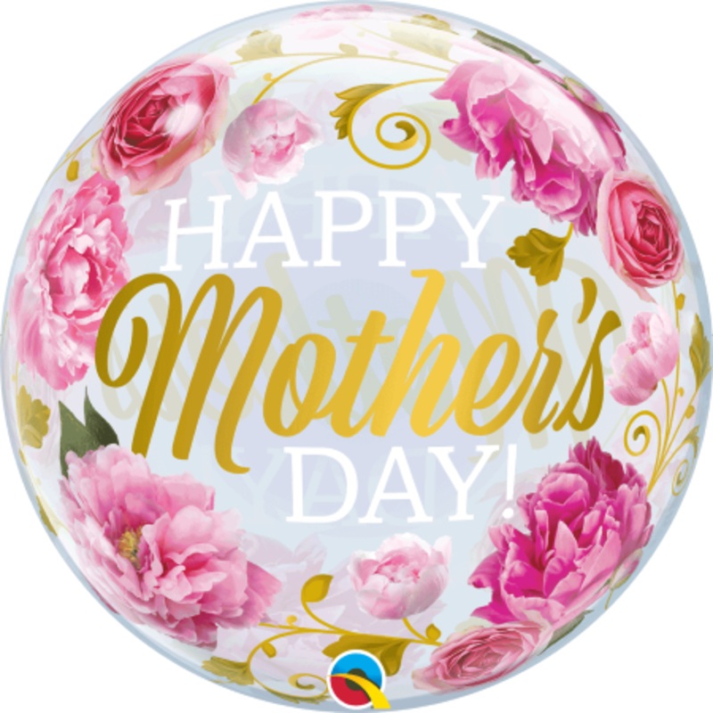 Happy Mother's Day Peonies Bubble Balloon (Helium Inflated for Collection)