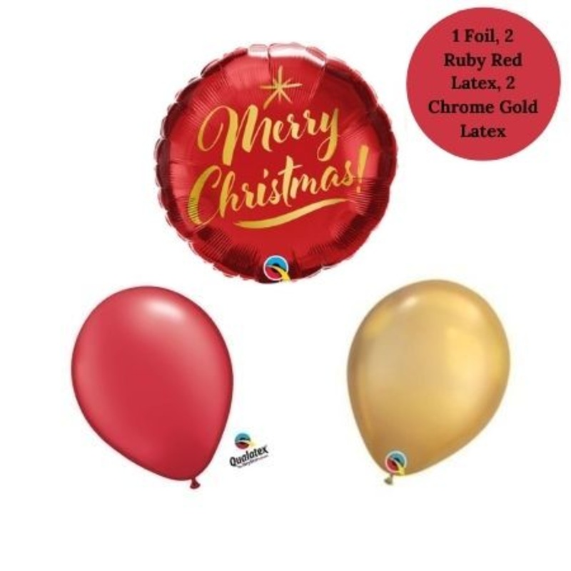 Helium Inflated Red and Gold Merry Christmas Balloons