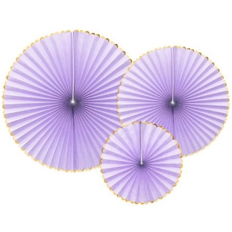 Lilac and Gold Rosette Fans (3 Pack)