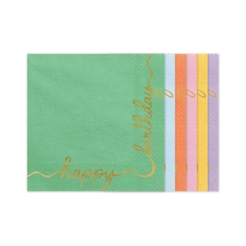 Pastel and Gold Happy Birthday Napkins (12 Pack)