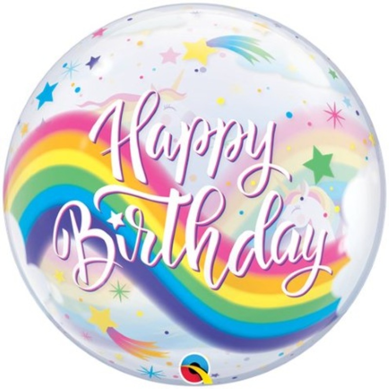 Rainbow Unicorn 22 Inch Bubble Balloon (Helium Inflated for Collection)
