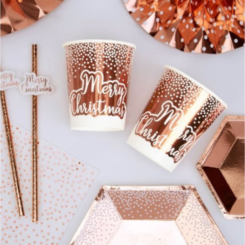 Rose Gold Merry Christmas Cups (8 Pack)