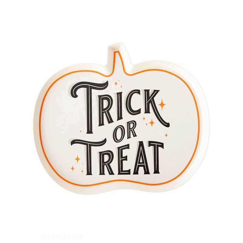 Trick or Treat Pumpkin Shaped Bamboo Serving Plate