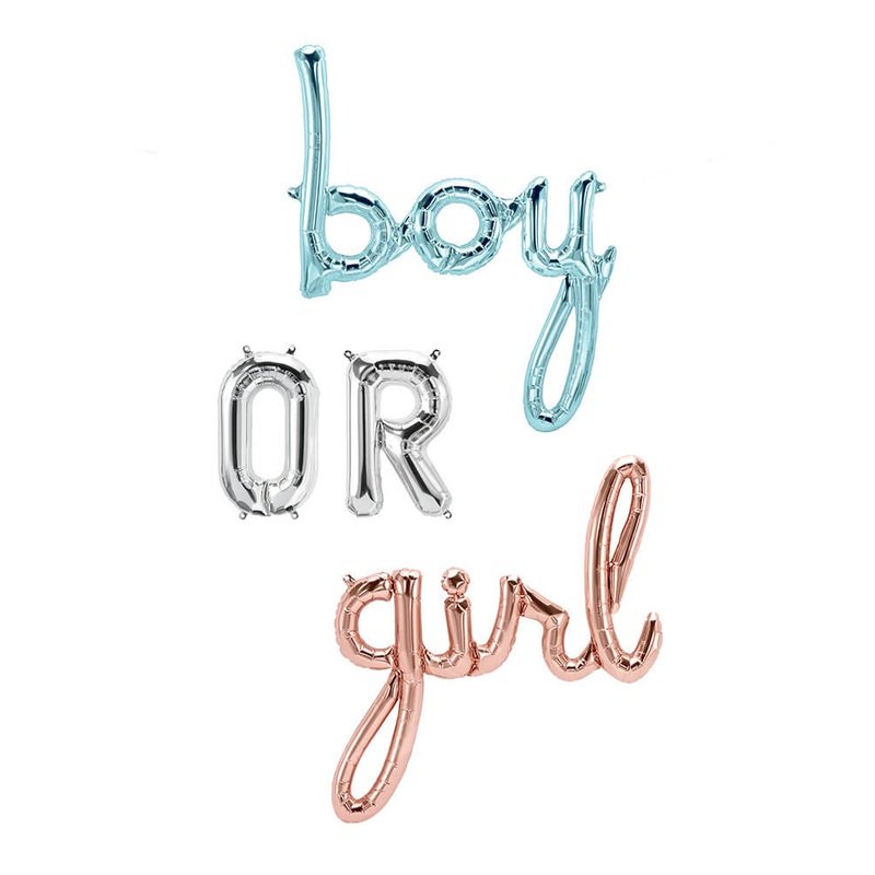 Gender Reveal Boy or Girl Script Foil Balloon Set
