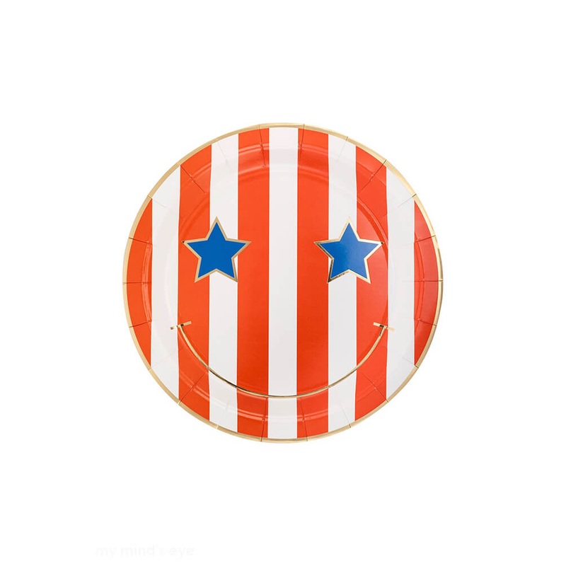 Star & Stripe Smiley Paper Plate Set (Set of 8)