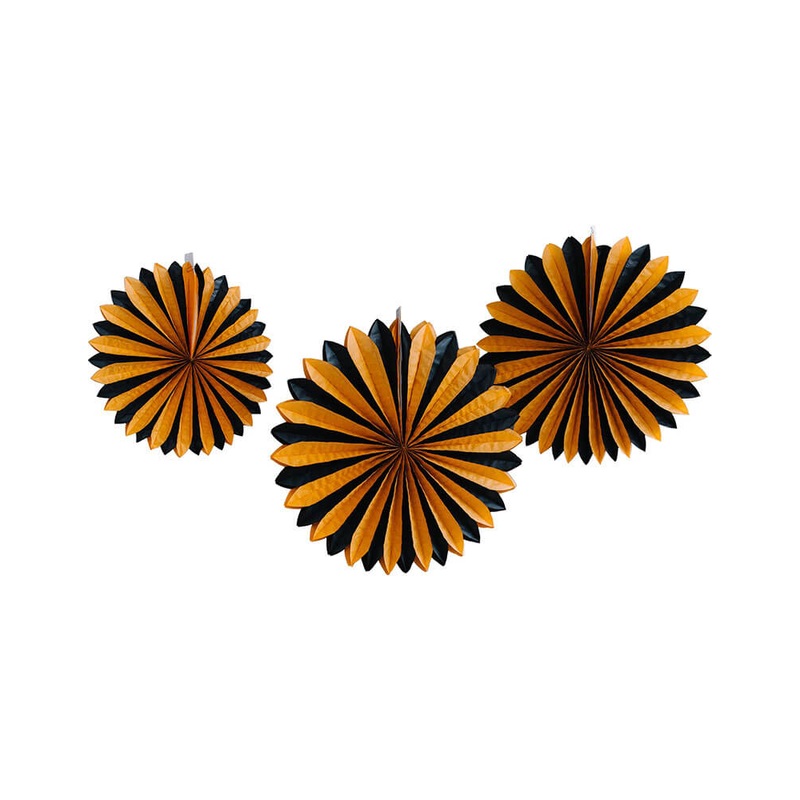 Vintage Halloween Black and Orange Oversized Tissue Fans (Set of 3)