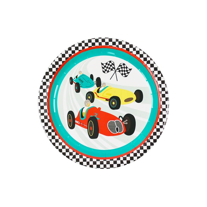 Vintage Race Car Round Plates (Set of 12)