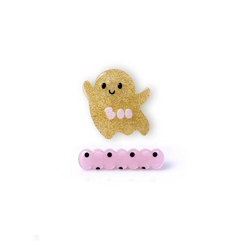 Ghost Glitter Gold + Wave Print Dots Hair Clips (Set of 2)