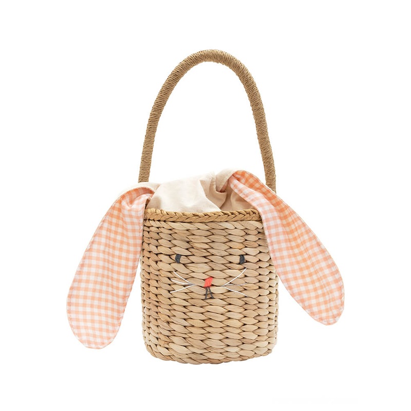 Gingham Bunny Straw Easter Basket