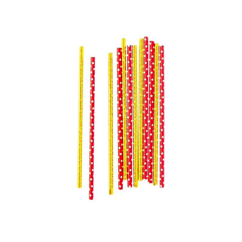 Red Swiss Dot & Gold Foil Party Straws Set (Set of 24)