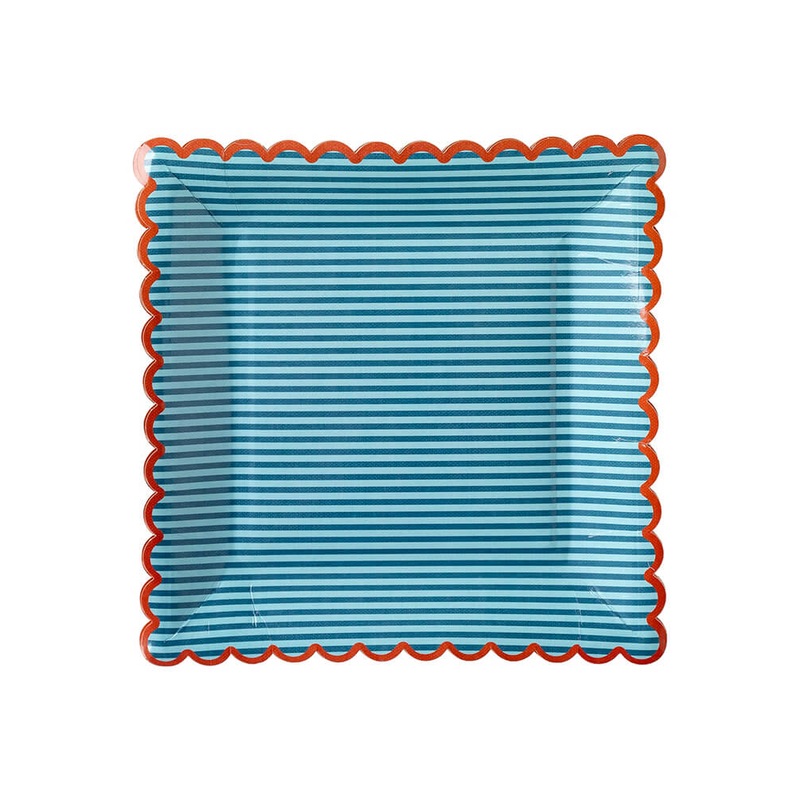 Red with Blue Stripe Plates (Set of 8)