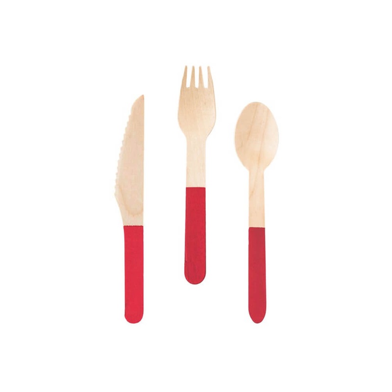 Red Wooden Cutlery Set (Set of 24)