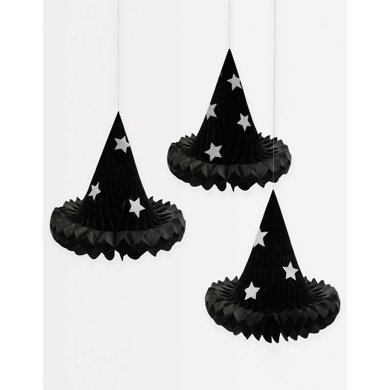 Hanging Honeycomb Witch Hat Decorations (Set of 3)