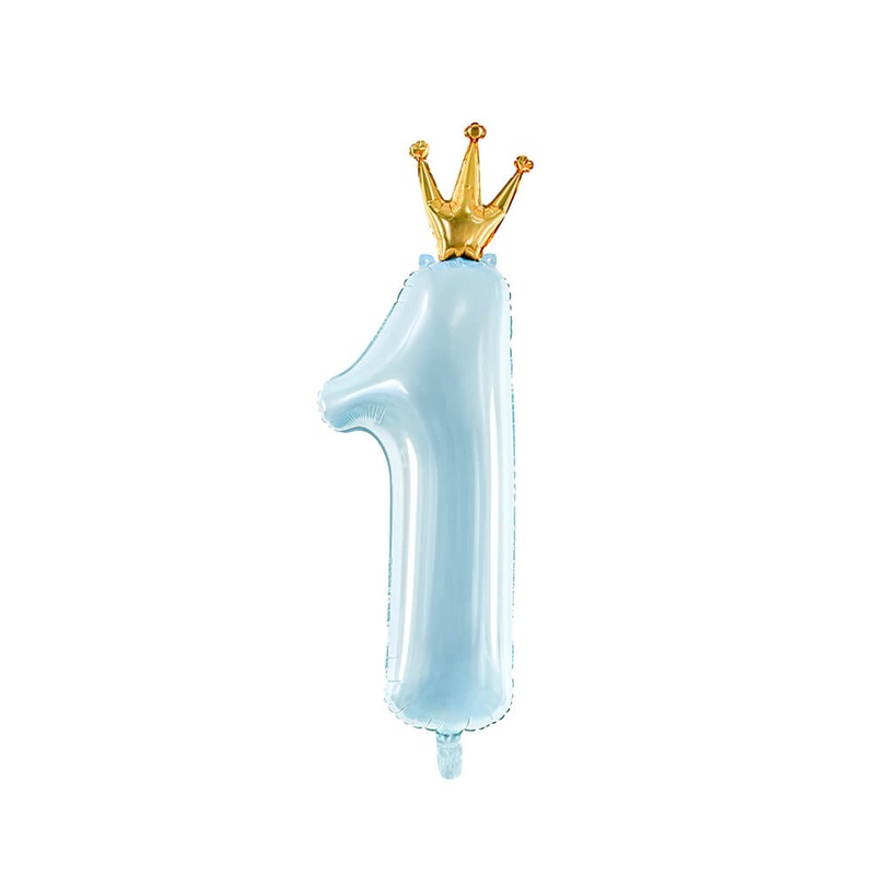 Little Crown Number 1 Pastel Blue Foil Balloon