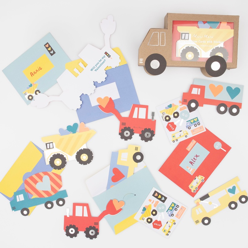 Truck Kids Valentine's Cards & Stickers Set (x 24)