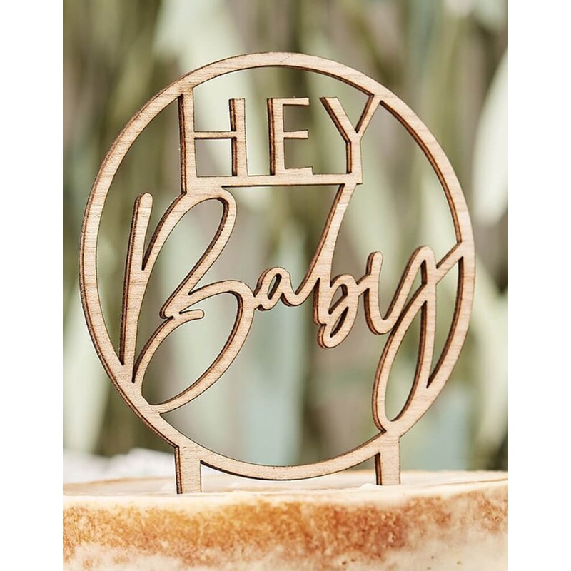 Wooden Hey Baby Cake Topper