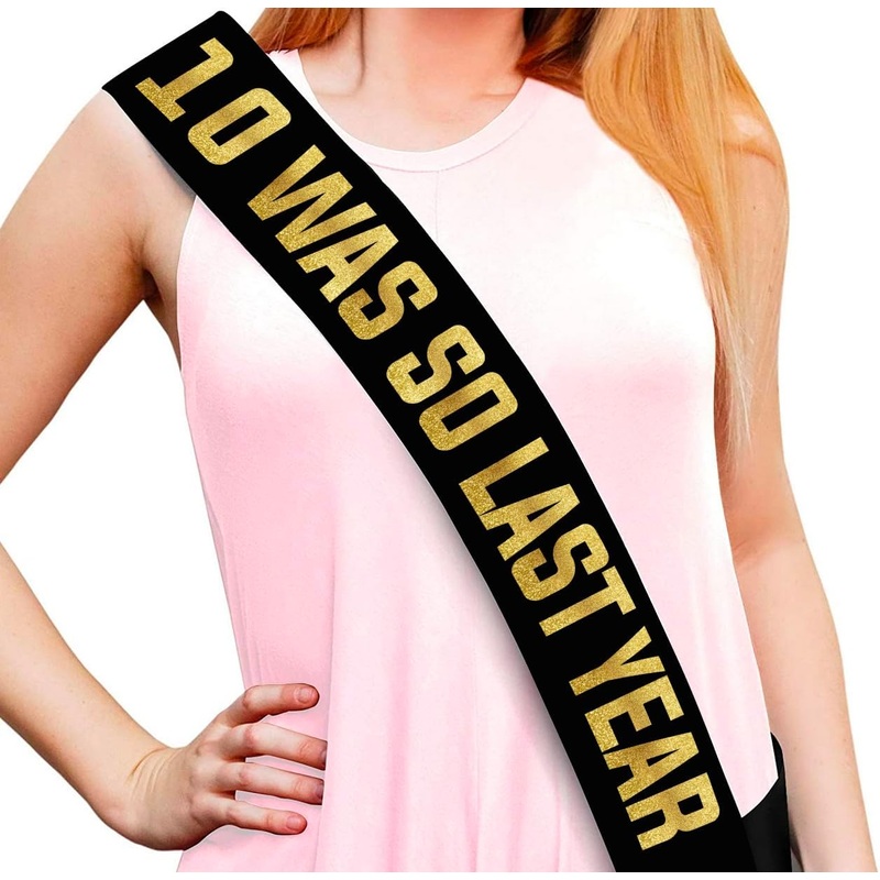 10 was So Last Year Black and Gold Glitter Sash - Happy 11th Birthday Party