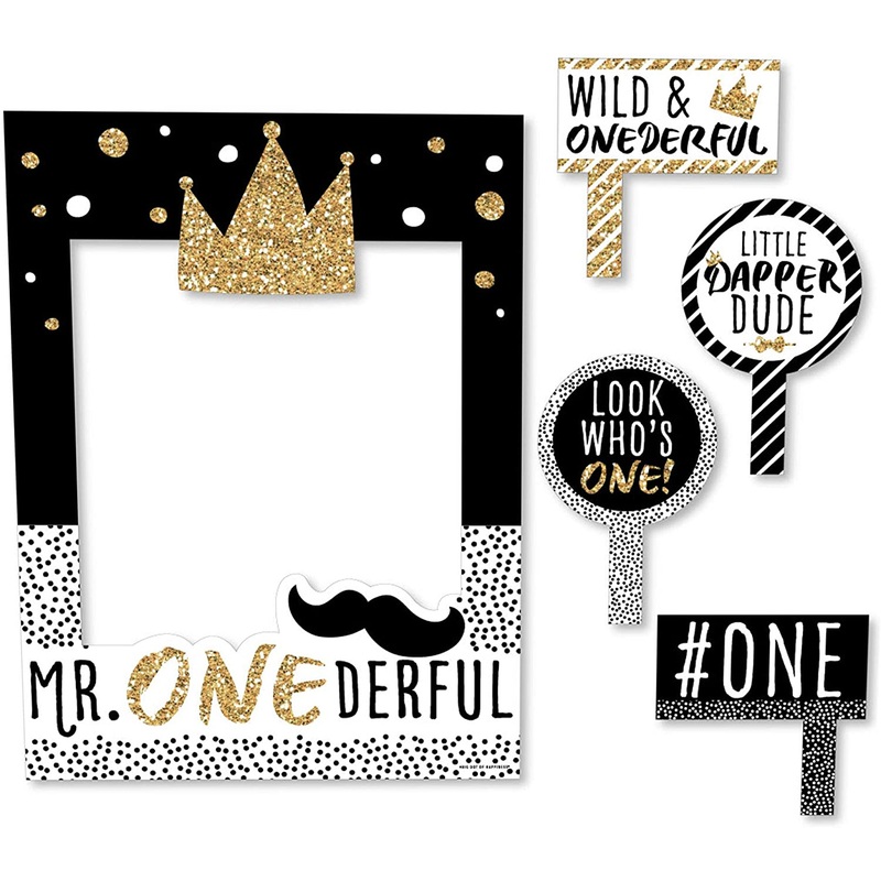 1st Birthday Little Mr. Onederful - Boy First Birthday Party Selfie Photo Booth Picture Frame and Props