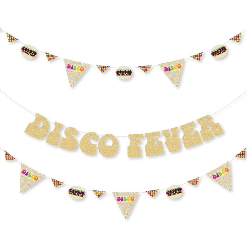 70's Disco - 1970s Disco Fever Party Letter Banner Decoration - 36 Banner Cutouts and No-Mess Real Gold Glitter Disco Fever Banner Letters