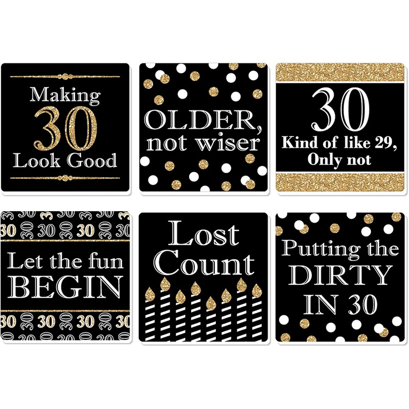 Adult 30th Birthday - Gold - Funny Birthday Party Decorations - Drink Coasters - Set of 6
