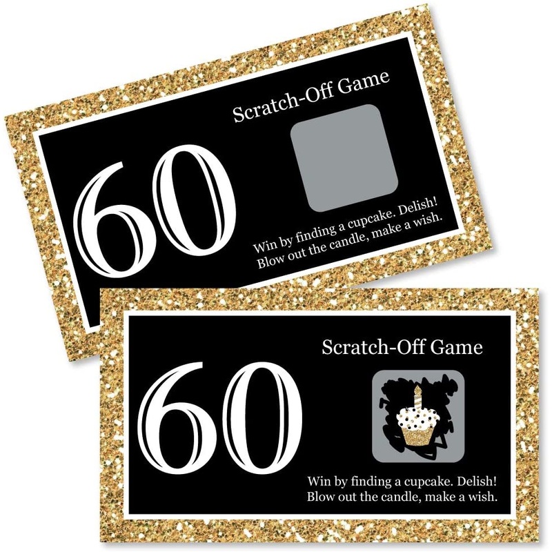 Adult 60th Birthday - Gold - Birthday Party Game Scratch Off Cards - 22 Count