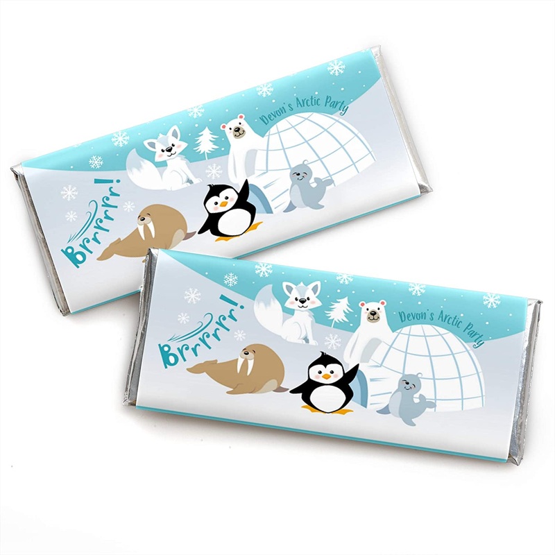 Arctic Polar Animals - Candy Bar Wrapper Winter Baby Shower or Birthday Party Favors - Set of 24