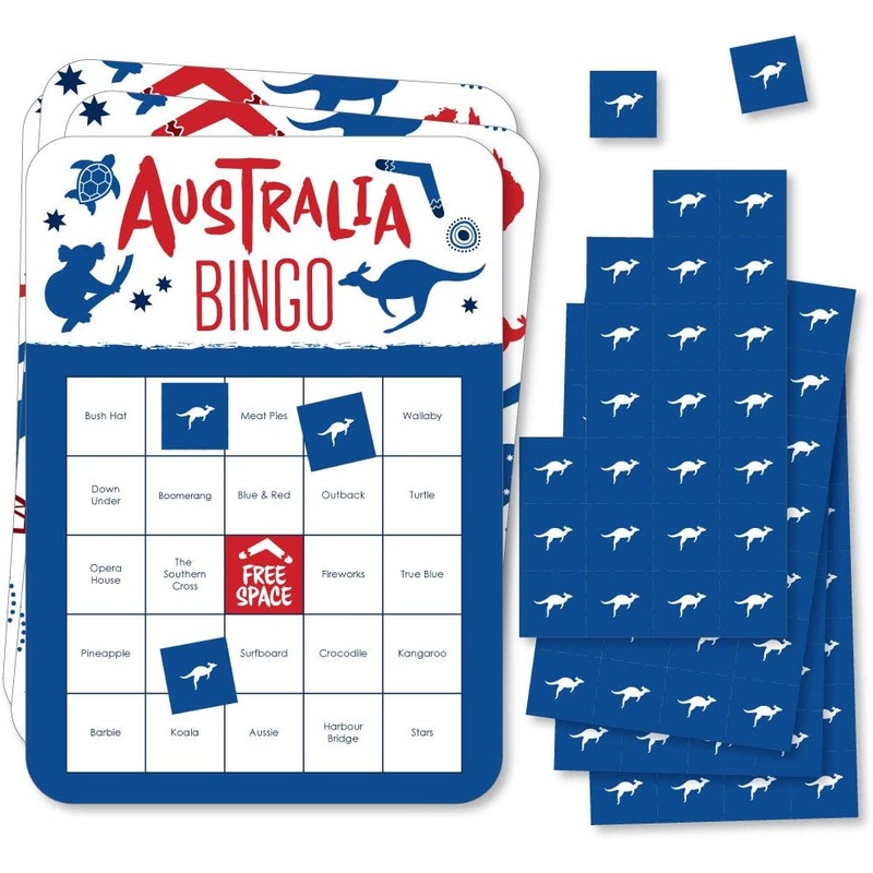 Australia Day - Bar Bingo Cards and Markers - GDay Mate Aussie Party Shaped Bingo Game - Set of 18