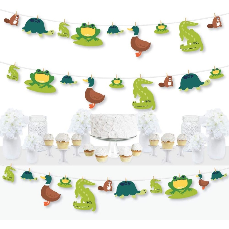 Pond Pals - Frog, Alligator, Turtle, Beaver and Duck Birthday Party or Baby Shower DIY Decorations - Clothespin Garland Banner - 44 Pieces