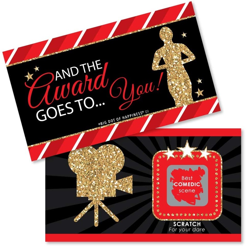 Red Carpet Hollywood - Movie Night Party Game Award Scratch Off Cards - 22 Count