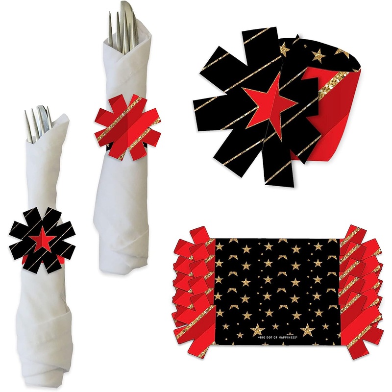 Red Carpet Hollywood - Movie Night Party Paper Napkin Holder - Napkin Rings - Set of 24