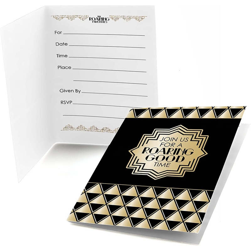 Roaring 20's - Fill In 1920s Art Deco Jazz Party Invitations (8 count)