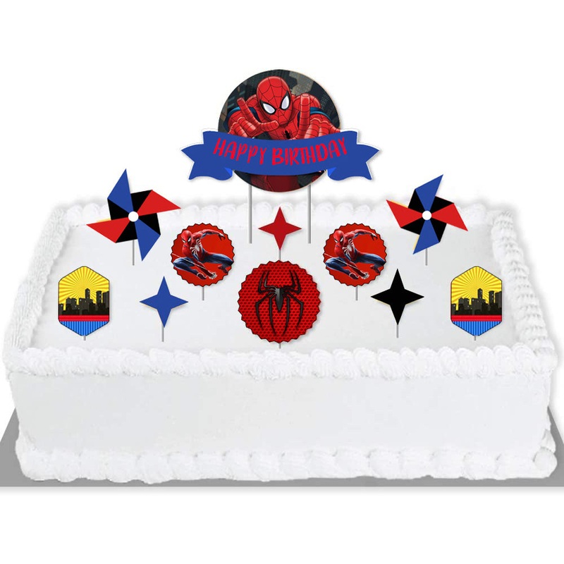 Spider-Man - Birthday Party Cake Decorating Kit - Happy Birthday Cake Topper Set - 11 Pieces