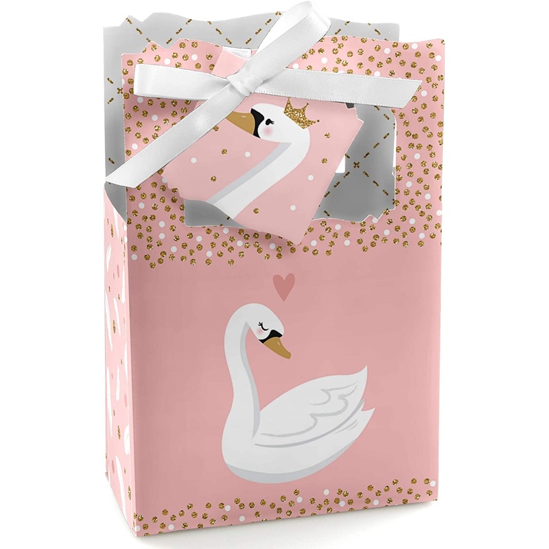 Swan Soiree - White Swan Baby Shower or Birthday Party Favor Boxes - Set of 12