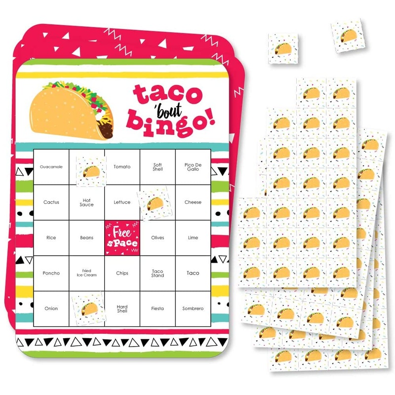 Taco Bout Fun - Bingo Cards and Markers - Mexican Fiesta Bingo Game - Set of 18