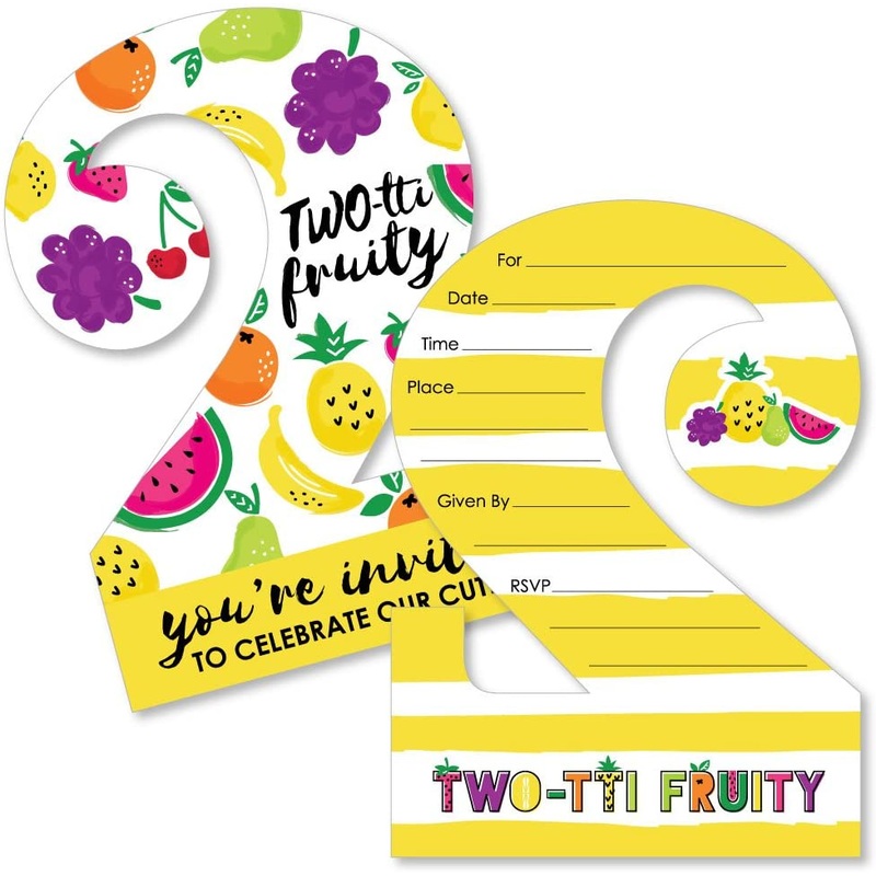 TWO-tti Fruity - 2nd Birthday - Shaped Fill-In Invitations - Frutti Summer Second Birthday Party Invitation Cards with Envelopes - Set of 12