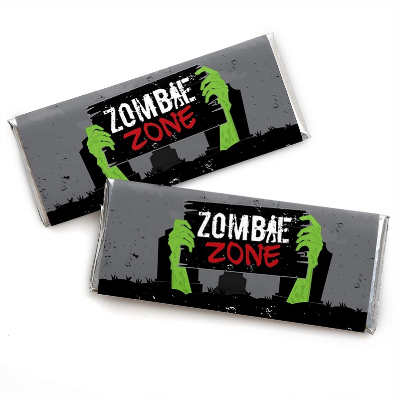 Zombie Zone - Candy Bar Wrapper Halloween or Birthday Zombie Crawl Party Favors - Set of 24
