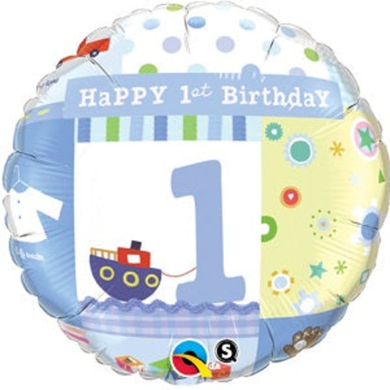 18" 1st Birthday Boy Balloon - With Helium