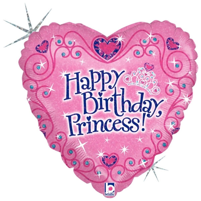 18-inches-Holographic-Happy-Birthday-Princess-balloon - With Helium